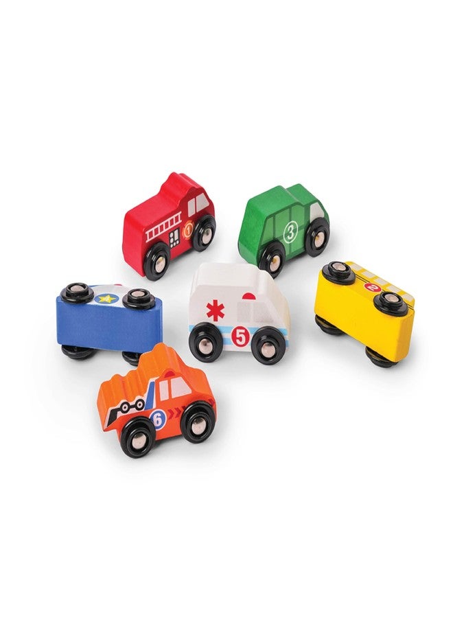 KIDS KINDLY Mini Vehicle Wooden Toys - Age 3 & Set of 6 Ambulance Wooden Small Toys for Kids, Cars Set Classic Rescue & Construction Vehicles Driving Cars for Boys Girls Educational Plays - Image 1